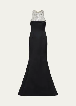 Atelier Prabal GurungHunter Crystal And Satin Halter Trumpet Gown