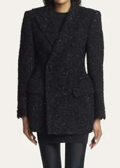 BalenciagaBoucle Double-Breast Hourglass Coat