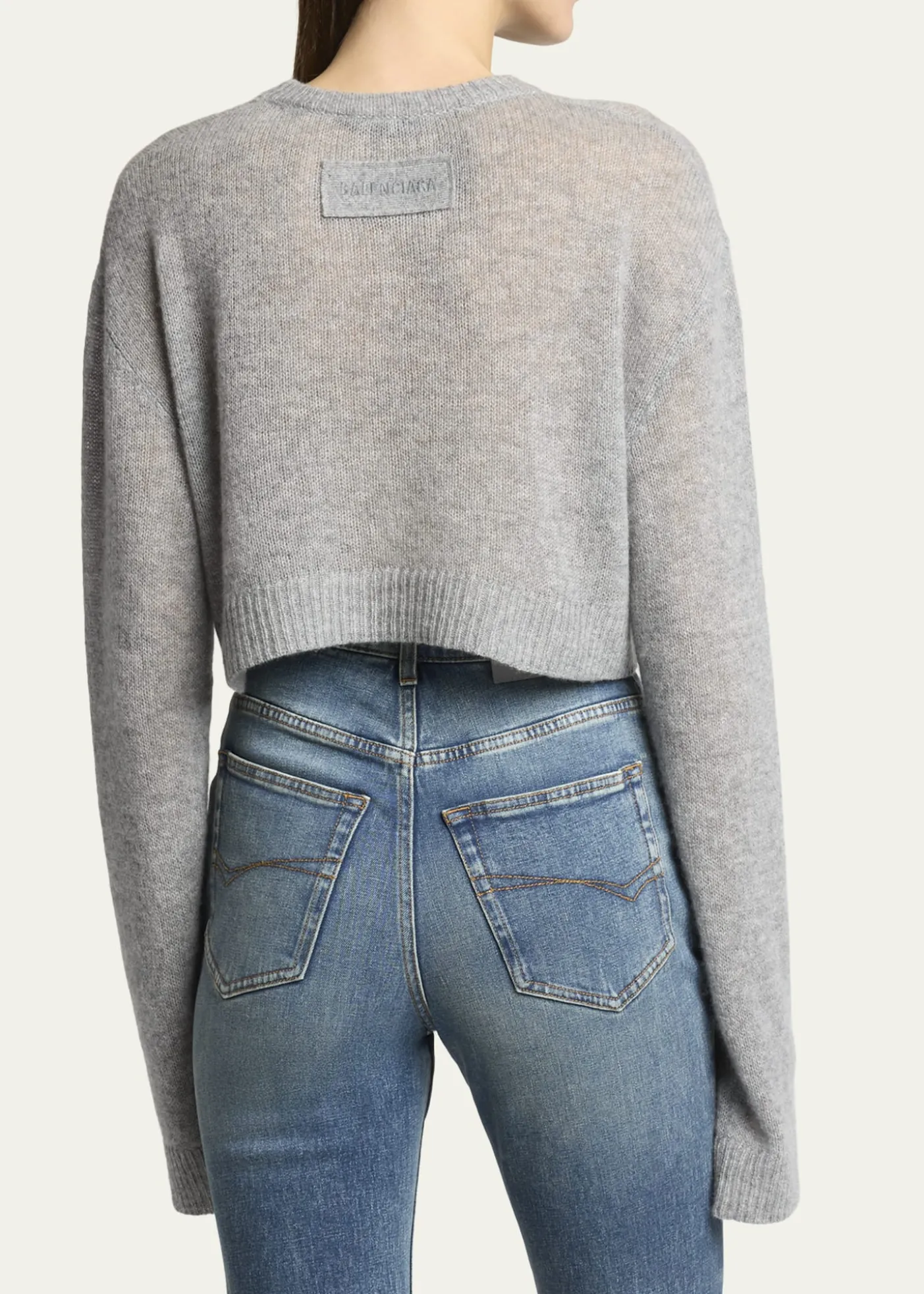 BalenciagaCashmere Open-Knit Crop Sweater