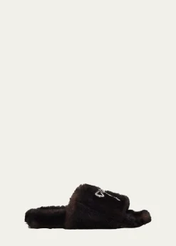 BalenciagaEmbellished Bow Faux Fur Slide Sandals