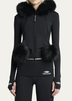BalenciagaFluffy Zip-Up Hoodie with Faux Fur