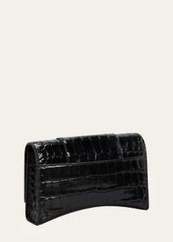 BalenciagaHourglass Shiny Mock-Croc Chain Wallet