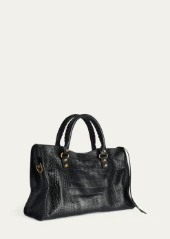 BalenciagaLe City Medium Croc-Embossed Leather Top-Handle Bag