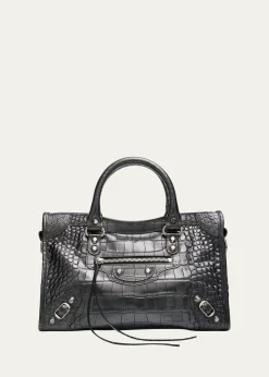 BalenciagaLe City Small Croc-Embossed Leather Top-Handle Bag