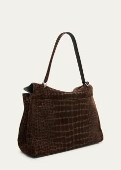 BalenciagaRodeo Medium Croc-Embossed Suede Top-Handle Bag