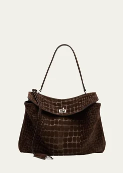 BalenciagaRodeo Medium Croc-Embossed Suede Top-Handle Bag