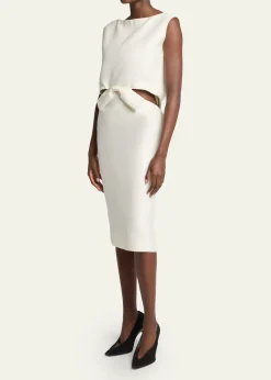 BalenciagaSleeveless Bow Draped-Back Cutout Midi Dress