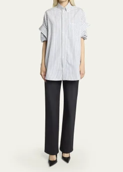 BalenciagaTucked-Sleeve Striped Poplin Shirt