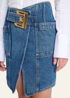 BalmainBelted Wrap Denim Mini Skirt