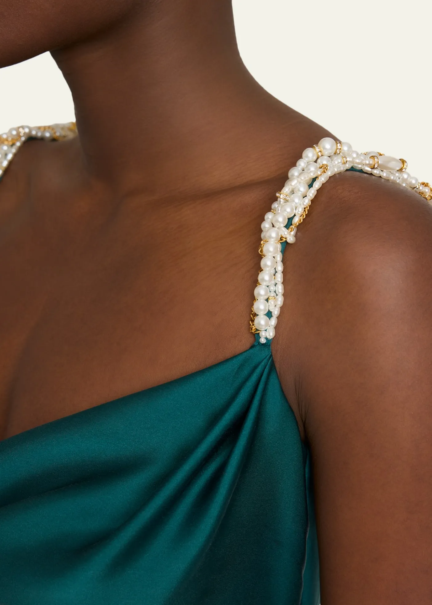 BalmainCowl-Neck Embroidered Strap Silk Column Gown