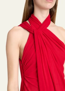 BalmainCross Neck Draped Jersey Gown