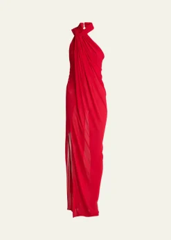 BalmainCross Neck Draped Jersey Gown