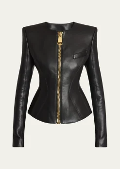 BalmainFitted Lambskin Leather Jacket