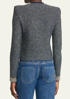BalmainGlittered Tweed Buttoned Cardigan