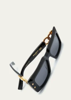 BalmainImperial Black Acetate & Titanium Rectangle Sunglasses