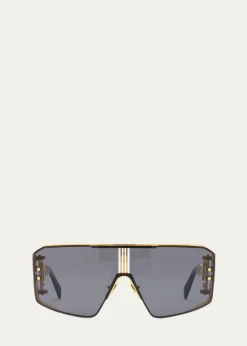 BalmainLe Masque Black Titanium & Acetate Shield Sunglasses