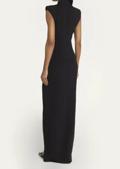 BalmainMock-Neck Zip Slit Sleeveless Gown