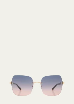Barton PerreiraAngie Black & Gold Mixed-Media Butterfly Sunglasses