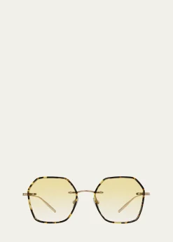 Barton PerreiraRhonda Tortoise Titanium & Acetate Square Sunglasses