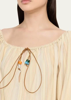 BERNADETTETie-Neck Striped Cotton Long-Sleeve Mini Dress
