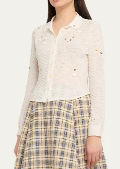 BERNADETTETurner Embellished Check Linen Button-Down Shirt