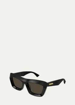 Bottega VenetaBeveled Acetate Rectangle Sunglasses