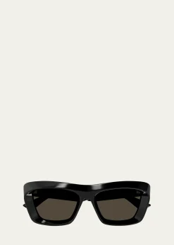 Bottega VenetaBeveled Acetate Rectangle Sunglasses