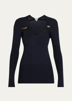 Bottega VenetaClaw Embellished Cashmere-Silk Rib Sweater