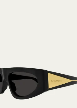 Bottega VenetaEngraved Logo Acetate Rectangle Sunglasses