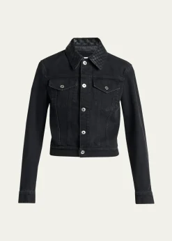 Bottega VenetaIntrecciato-Collar Faded Black Denim Jacket