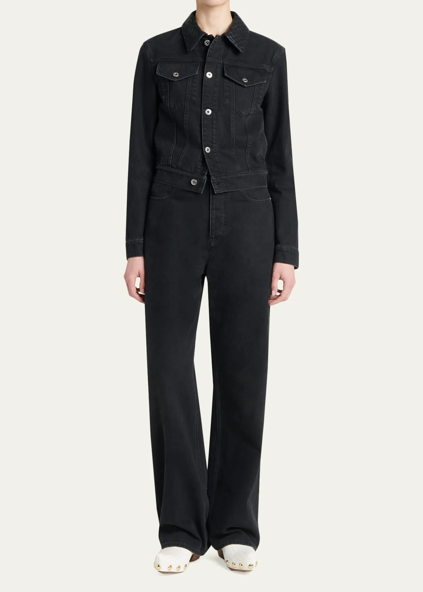Bottega VenetaIntrecciato-Collar Faded Black Denim Jacket