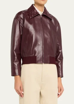 Bottega VenetaIntrecciato Collar Leather Bomber Jacket