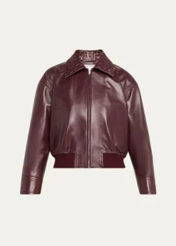 Bottega VenetaIntrecciato Collar Leather Bomber Jacket
