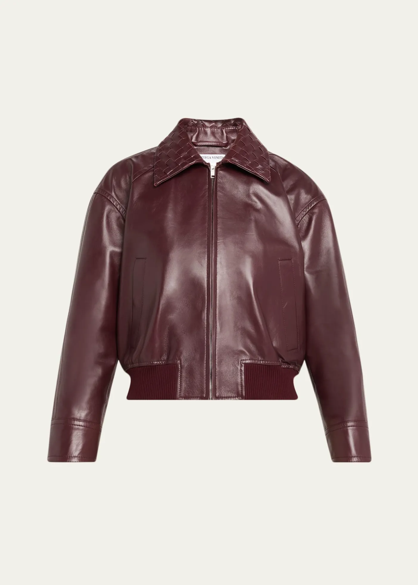Bottega VenetaIntrecciato Collar Leather Bomber Jacket