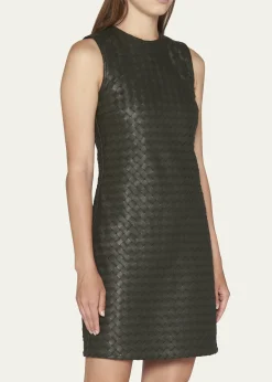 Bottega VenetaLeather Intrecciato Weave Mini Dress