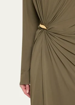 Bottega VenetaLong-Sleeve Draped Matte Crepe Maxi Dress
