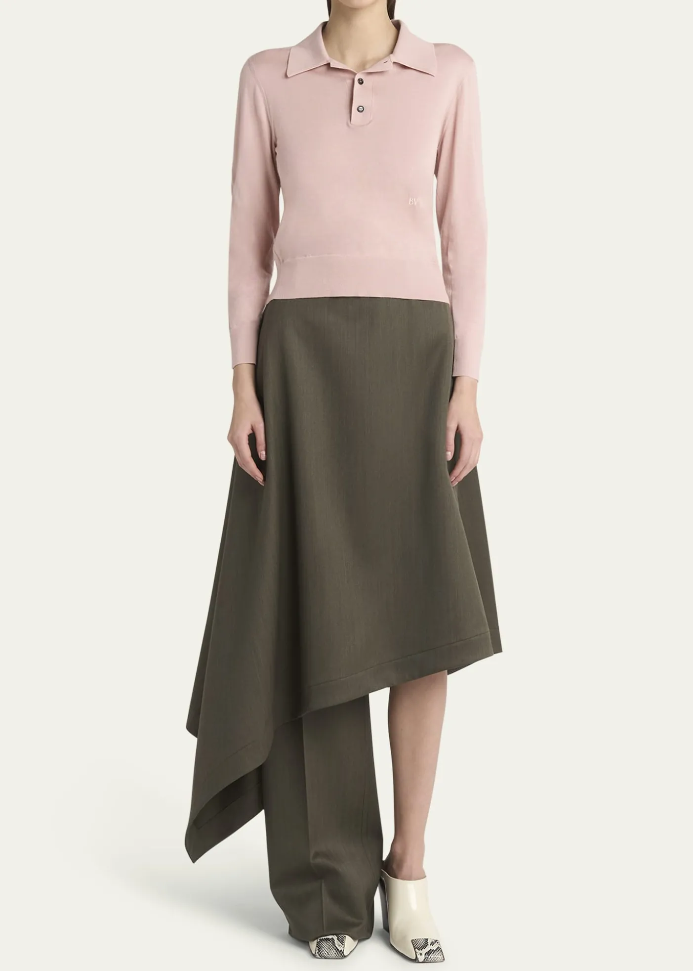 Bottega VenetaLong-Sleeve Fine Cashmere Polo Sweater