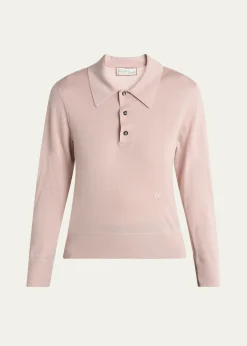 Bottega VenetaLong-Sleeve Fine Cashmere Polo Sweater