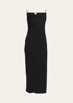 Bottega VenetaMatte Crepe Jersey Midi Dress with Embellished Hardware Straps