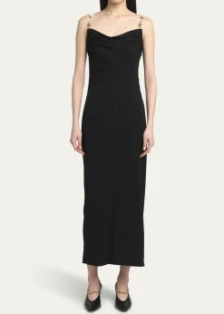 Bottega VenetaMatte Crepe Jersey Midi Dress with Embellished Hardware Straps
