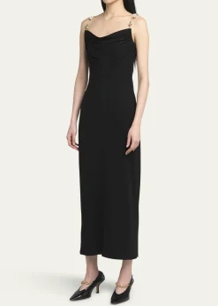 Bottega VenetaMatte Crepe Jersey Midi Dress with Embellished Hardware Straps