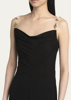 Bottega VenetaMatte Crepe Jersey Midi Dress with Embellished Hardware Straps
