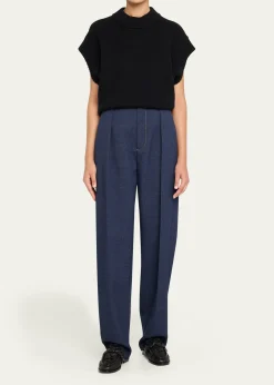 Bottega VenetaMelange Wool Drill Pleated Tapered-Leg Trousers