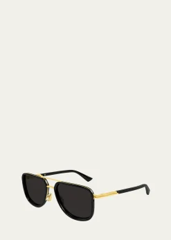 Bottega Veneta56mm Acetate & Metal Aviator Sunglasses