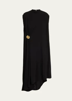 Bottega VenetaMock-Neck Gathered Jersey Asymmetric Midi Dress
