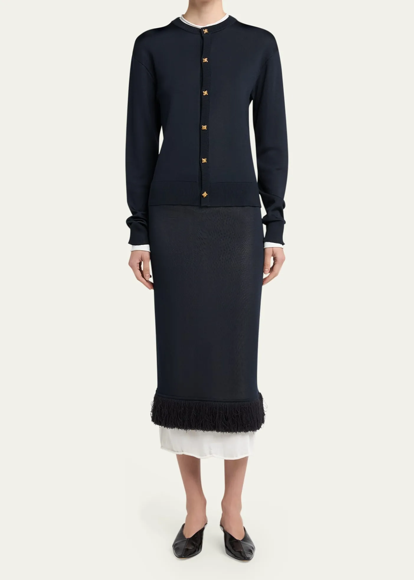 Bottega VenetaSilk Double Knit Crewneck Cardigan