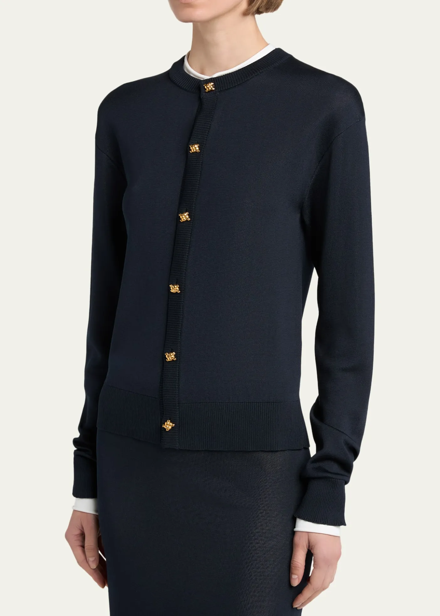 Bottega VenetaSilk Double Knit Crewneck Cardigan