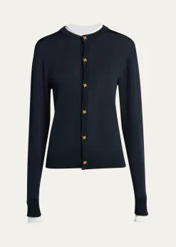 Bottega VenetaSilk Double Knit Crewneck Cardigan