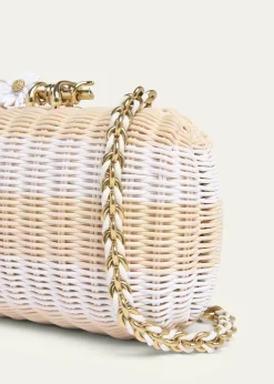 Bottega VenetaStriped Woven Rattan Clutch Bag