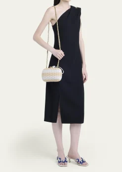 Bottega VenetaStriped Woven Rattan Clutch Bag